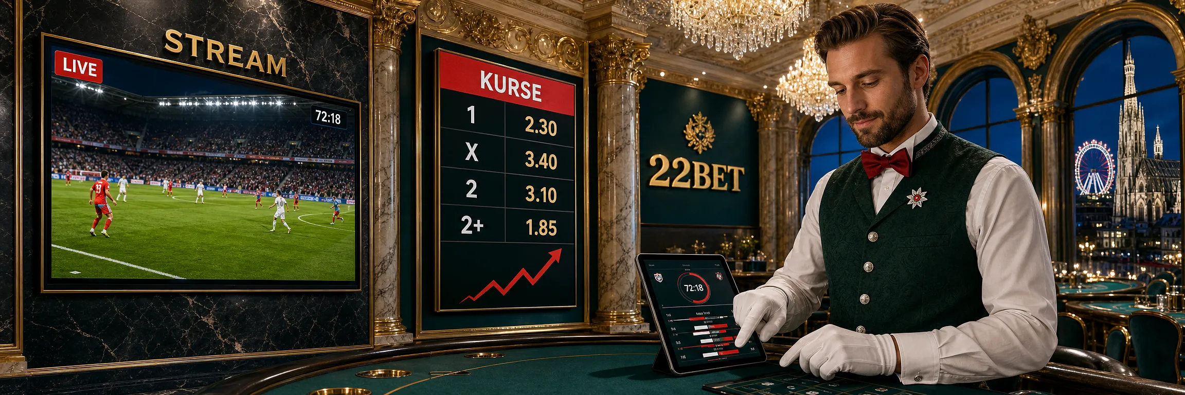 Livewetten bei 22Bet mit Stream, Spieluhr und wandernden Quoten